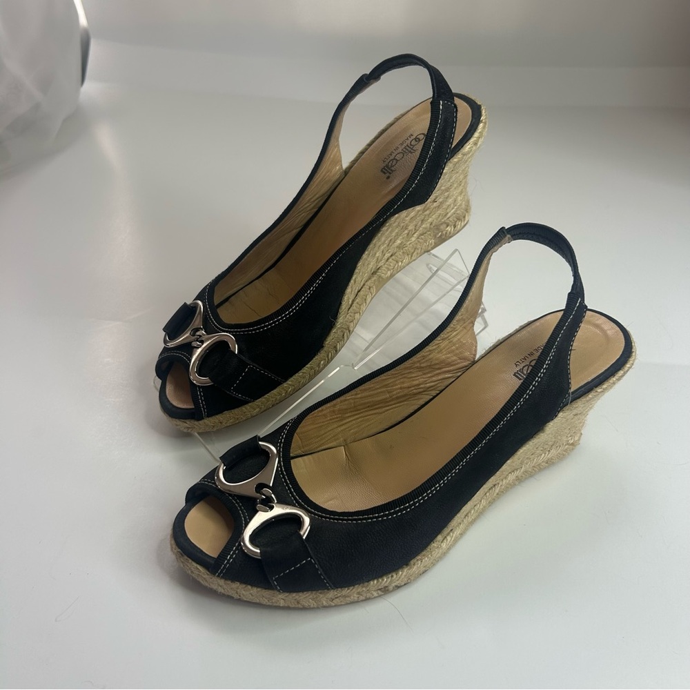 VTG Y2K Roberto Botticelli Black Leather Wedge Espadrille Slingback 39/8.5 Italy